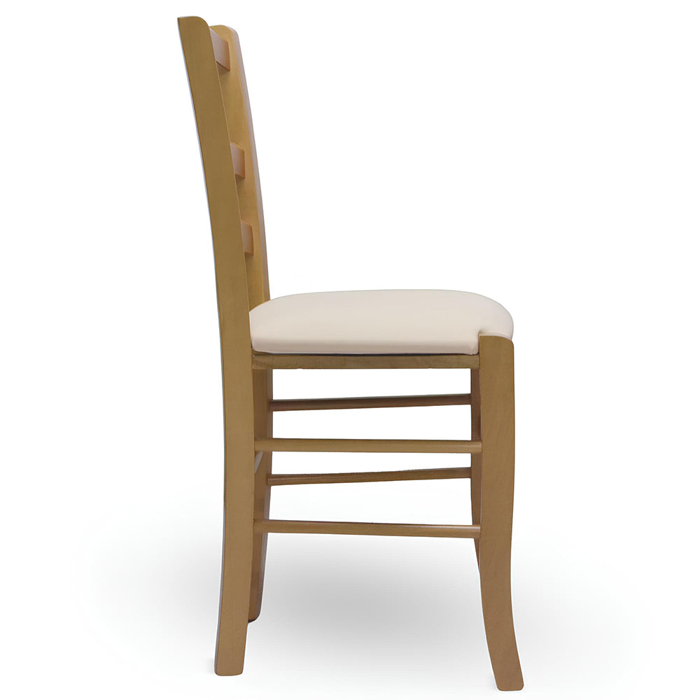 Sedia in legno Venezia noce chiaro con seduta imbottita similpelle beige