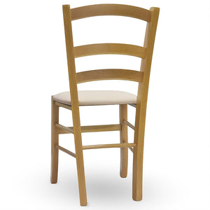 Sedia in legno Venezia noce chiaro con seduta imbottita similpelle beige