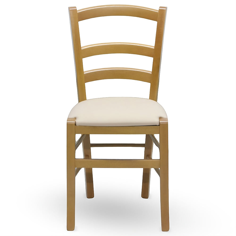 Sedia in legno Venezia noce chiaro con seduta imbottita similpelle beige