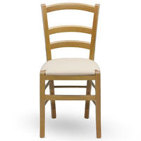 Sedia in legno Venezia noce chiaro con seduta imbottita similpelle beige