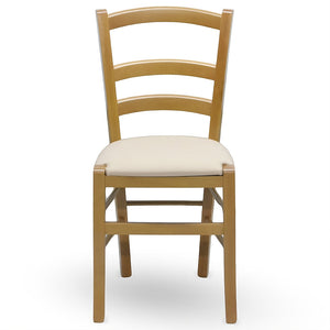 Sedia in legno Venezia noce chiaro con seduta imbottita similpelle beige