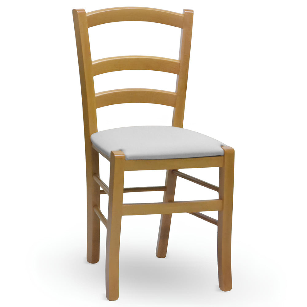 Sedia in legno Venezia noce chiaro con seduta imbottita similpelle grigio chiaro