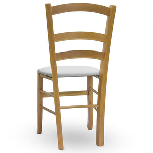 Sedia in legno Venezia noce chiaro con seduta imbottita similpelle grigio chiaro