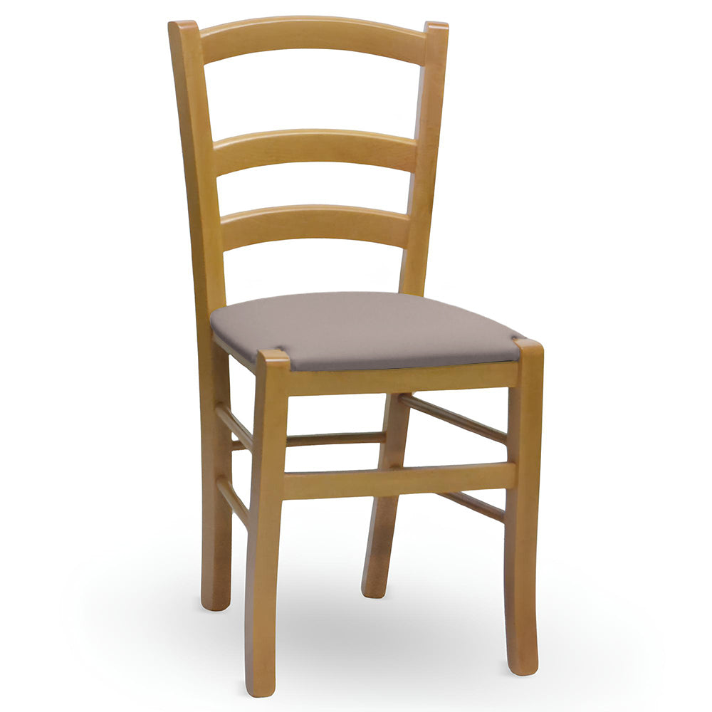 Sedia Venezia in legno noce chiaro con seduta in similpelle grigio tortora