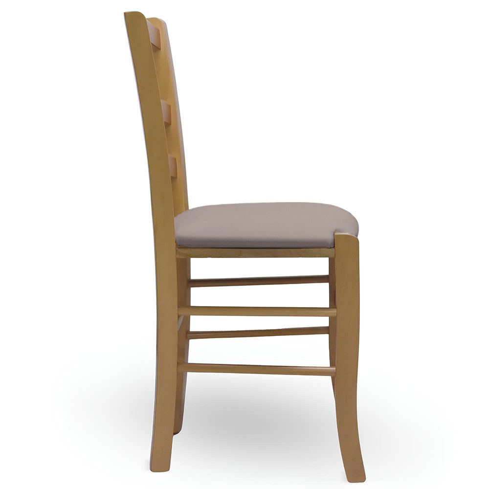 Sedia Venezia in legno noce chiaro con seduta in similpelle grigio tortora