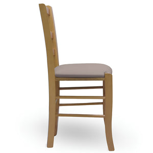 Sedia Venezia in legno noce chiaro con seduta in similpelle grigio tortora