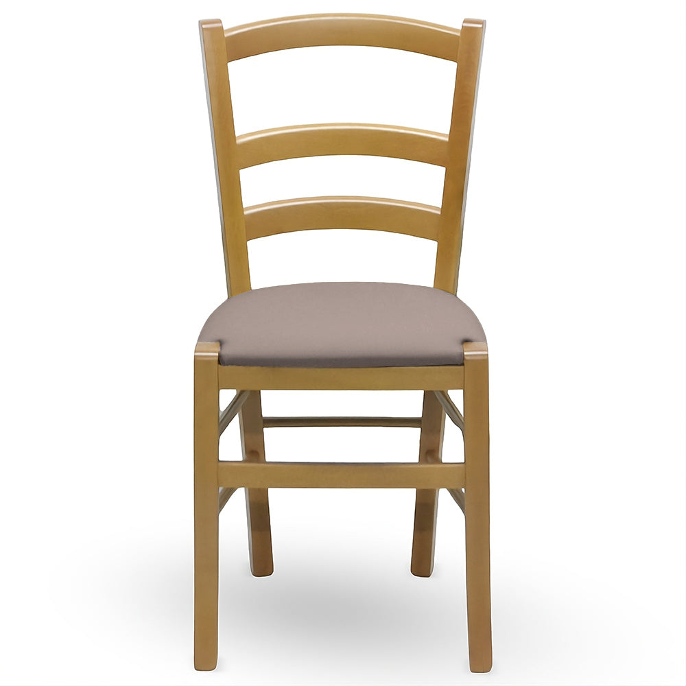 Sedia Venezia in legno noce chiaro con seduta in similpelle grigio tortora