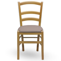 Sedia Venezia in legno noce chiaro con seduta in similpelle grigio tortora