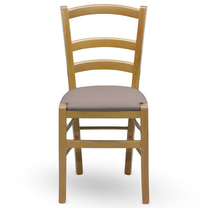 Sedia Venezia in legno noce chiaro con seduta in similpelle grigio tortora