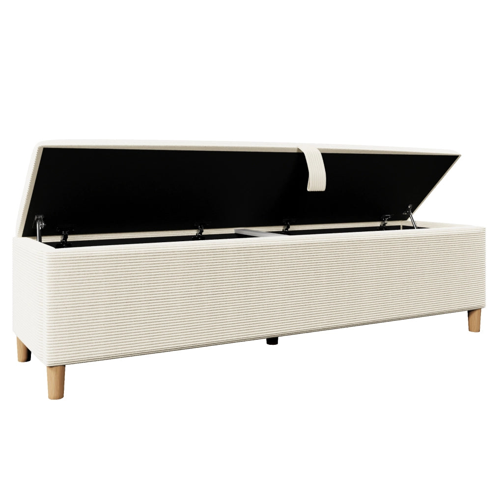 DESMIU Letto matrimoniale 140 × 200 cm con panca contenitore, LED, nicchia e vano, senza materasso, beige