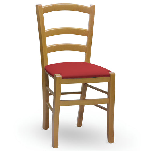 Sedia in legno Venezia noce chiaro con seduta imbottita similpelle rosso