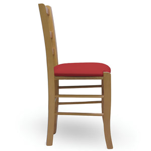 Sedia in legno Venezia noce chiaro con seduta imbottita similpelle rosso