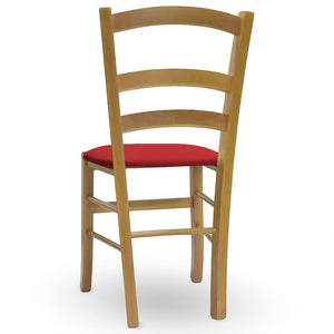 Sedia in legno Venezia noce chiaro con seduta imbottita similpelle rosso