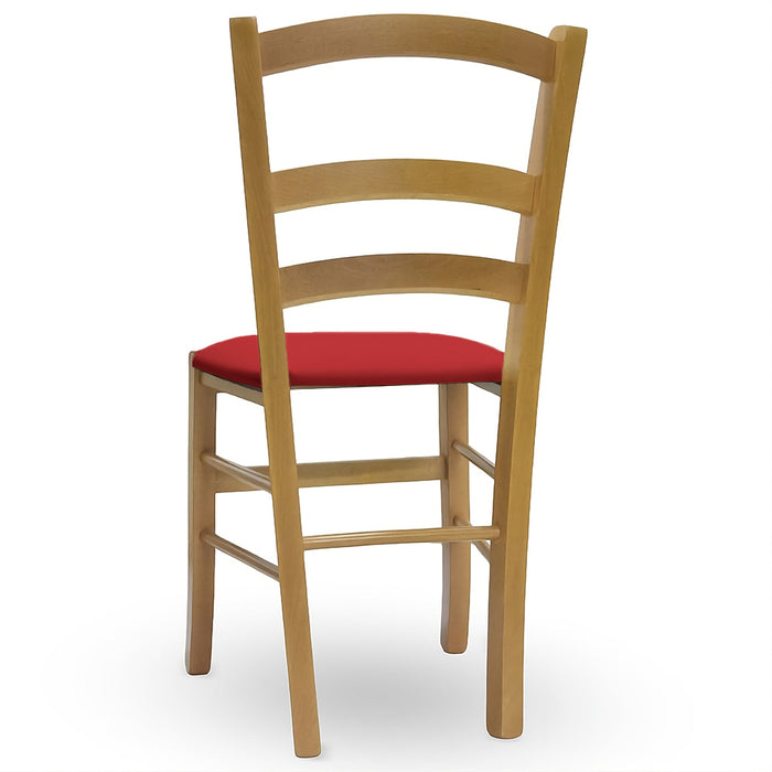 Sedia in legno Venezia noce chiaro con seduta imbottita similpelle rosso