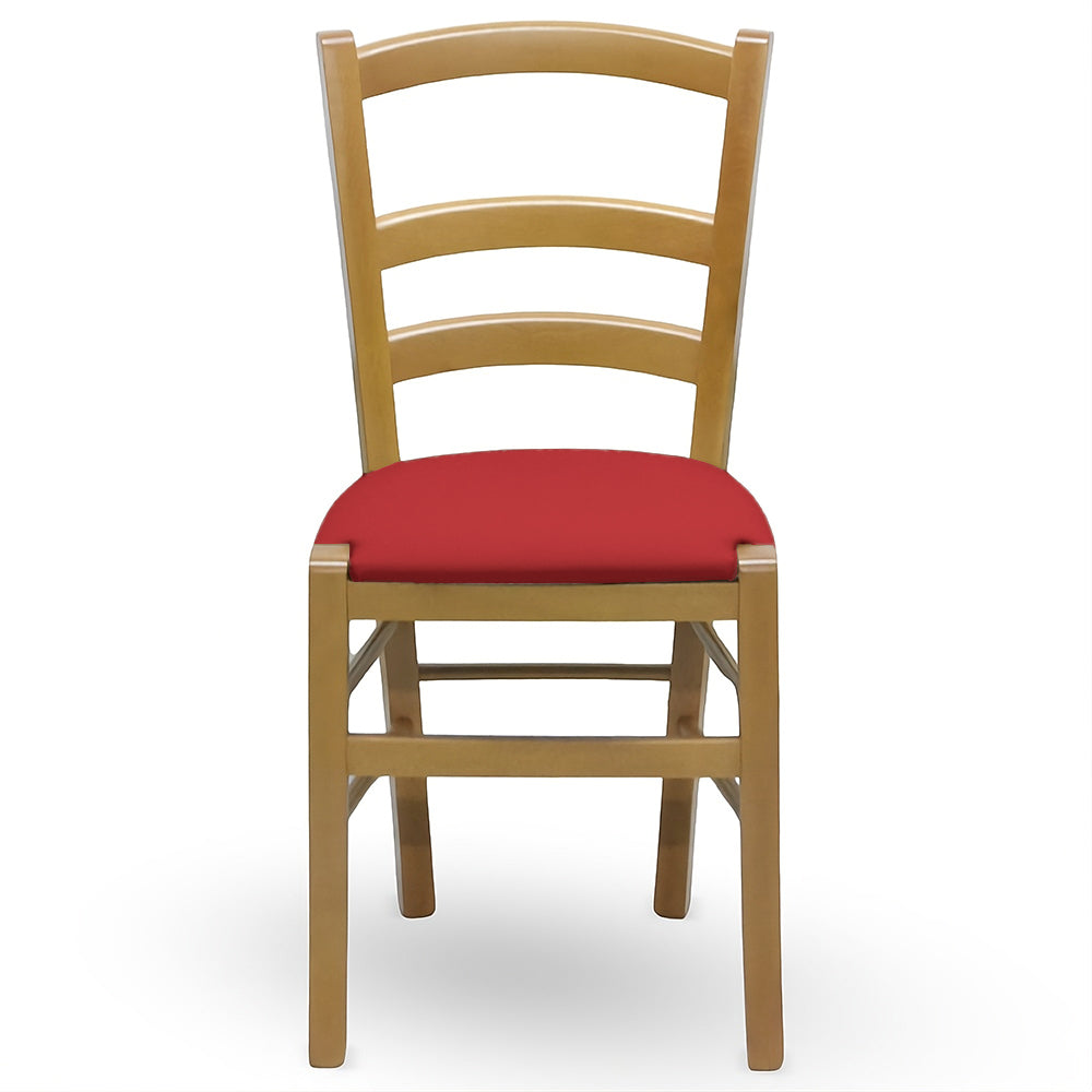 Sedia in legno Venezia noce chiaro con seduta imbottita similpelle rosso