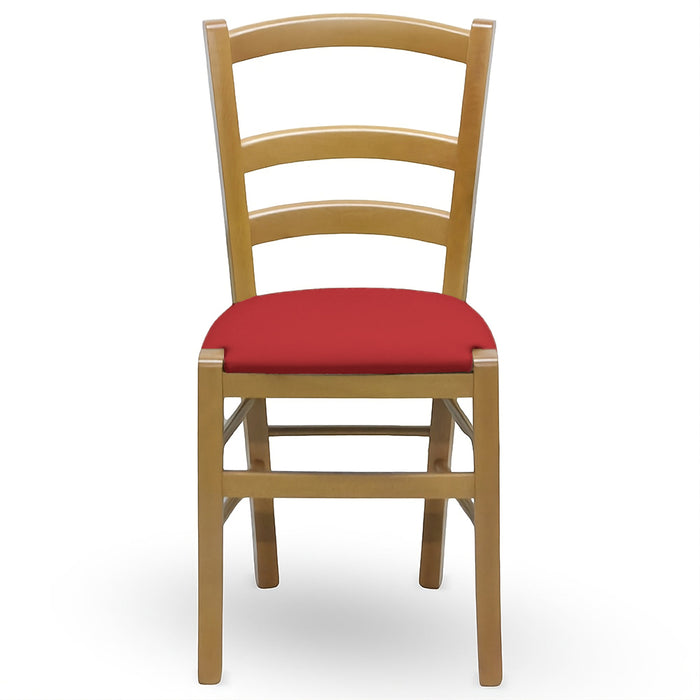 Sedia in legno Venezia noce chiaro con seduta imbottita similpelle rosso