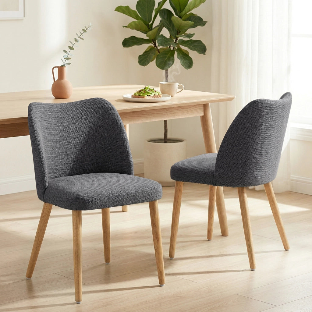 Set di 2 Sedie da Pranzo Imbottite ¨C Zephmum ¨C Tessuto Grigio Chiaro, Gambe Legno Hevea