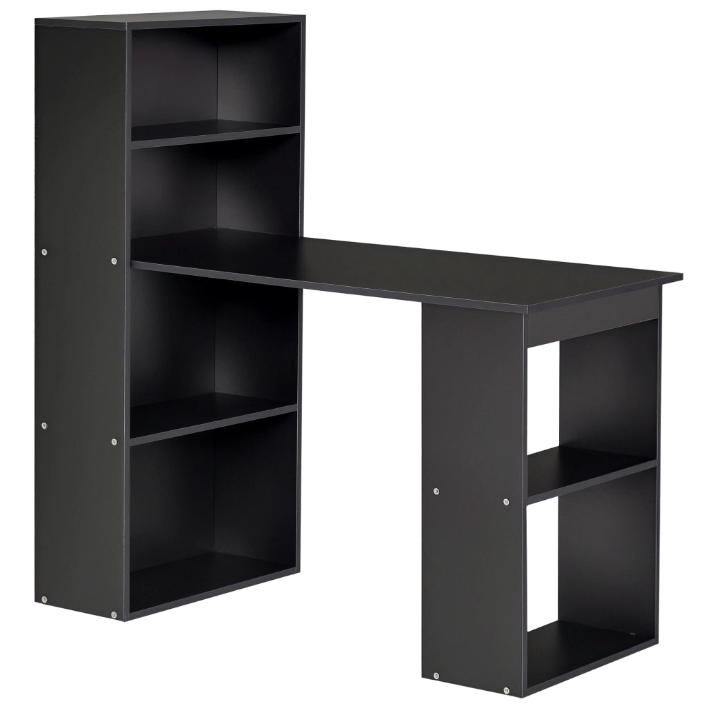 Scrivania PC in Legno con 6 Ripiani Portaoggetti Laterali, 120x55x120 cm, Nero