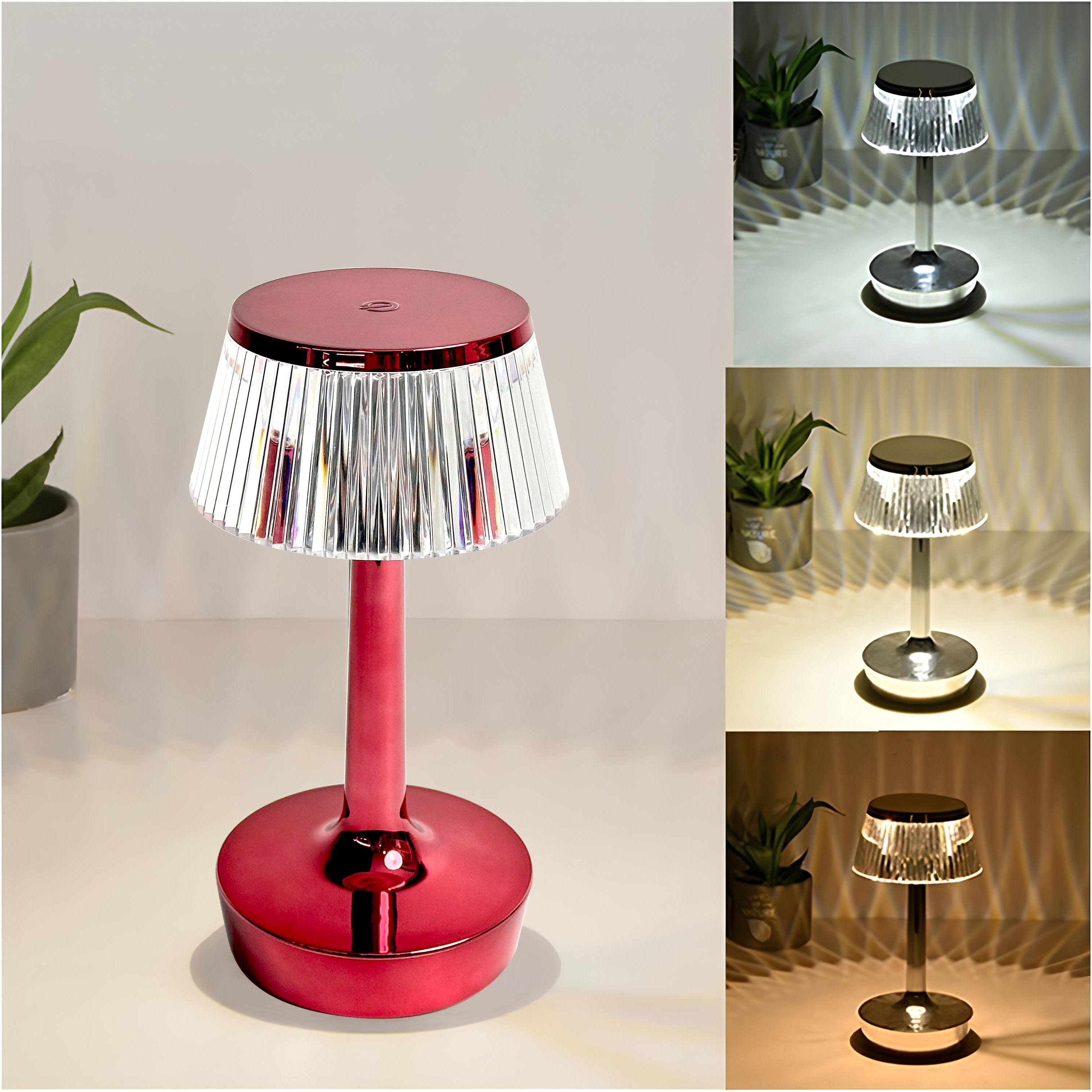 KIT6 Lampada da Tavolo a LED Ricaricabile JUN | rossa,  tre tonalità di illuminazione