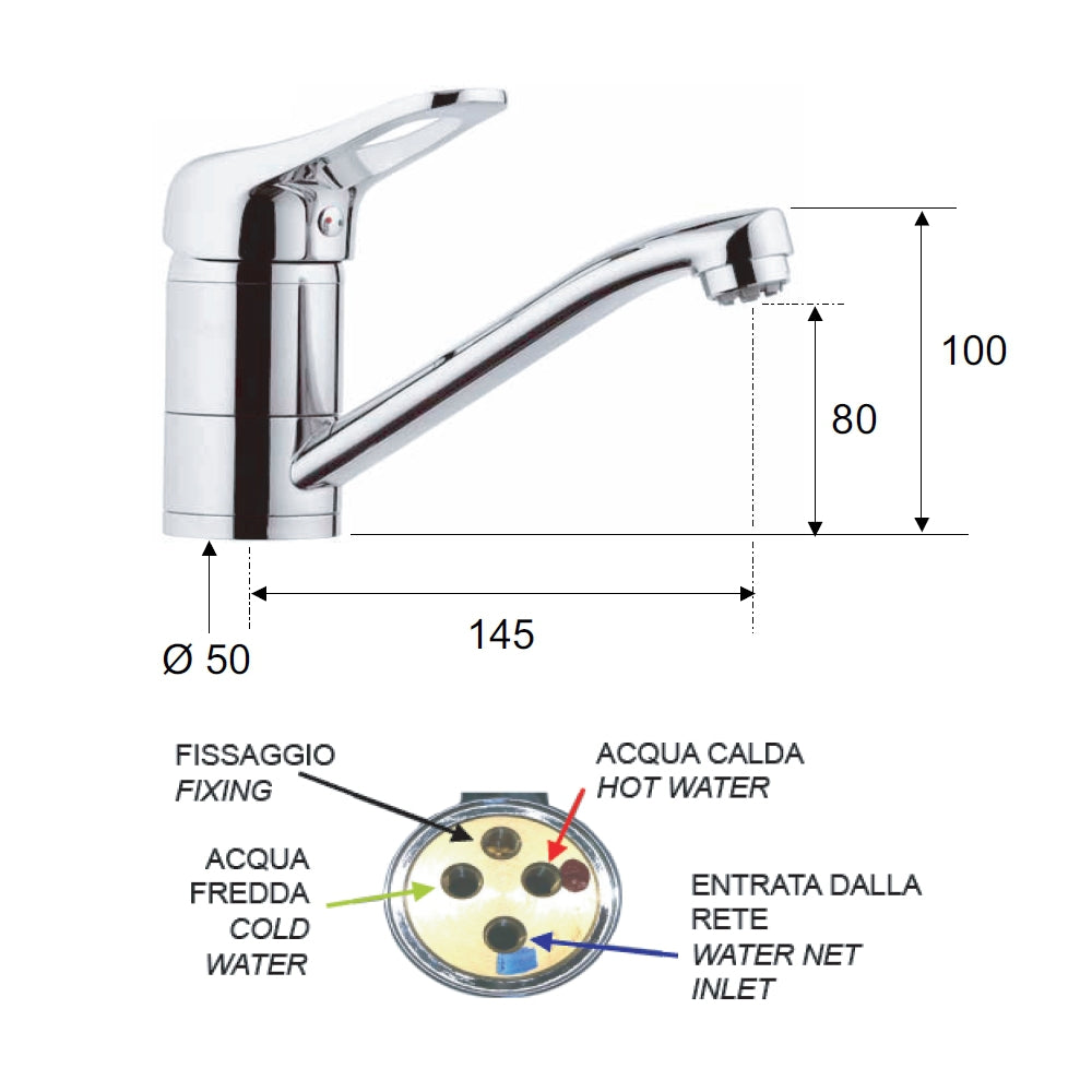 Rubinetto per lavabo o lavello con bocca girevole corta, per bassa pressione - serie kiss