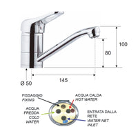 Rubinetto per lavabo o lavello con bocca girevole corta, per bassa pressione - serie kiss