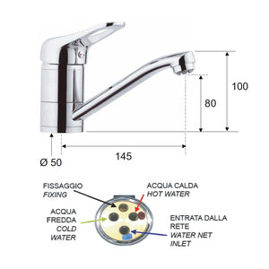 Rubinetto per lavabo o lavello con bocca girevole corta, per bassa pressione - serie kiss