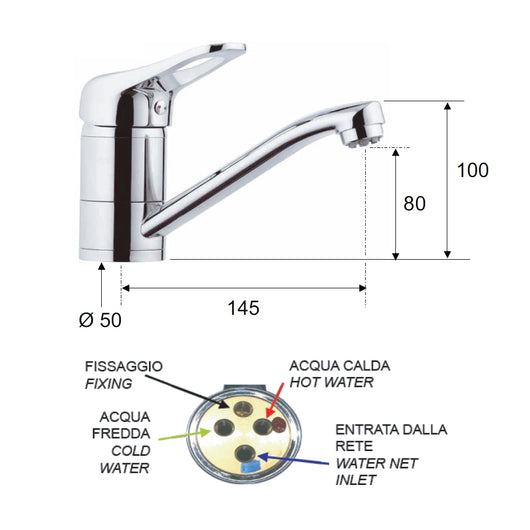 Rubinetto per lavabo o lavello con bocca girevole corta, per bassa pressione - serie kiss