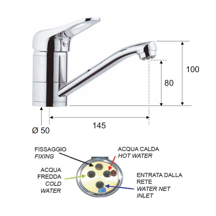 Rubinetto per lavabo o lavello con bocca girevole corta, per bassa pressione - serie kiss