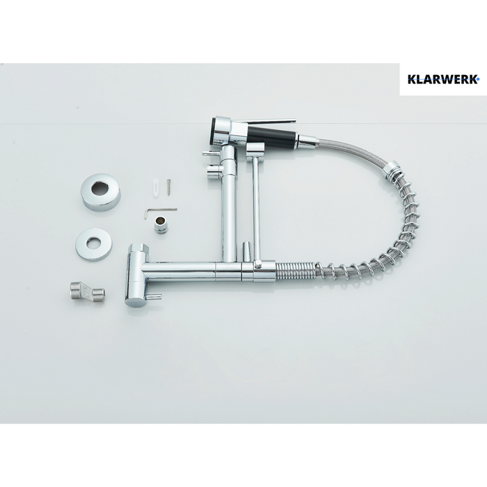 Björn |Gastronomia rubinetto acqua fredda monoforo a parete cromo|rubinetto cucina professionale acciaio inox due docce|lavello doppio ristorante