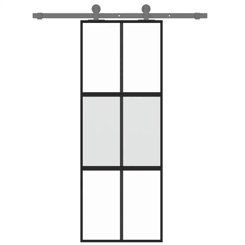 Porta Scorrevole Nera 76x205 cm in Vetro Temperato e Alluminio 155210