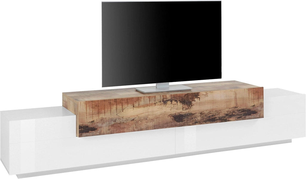 Mobile TV 3 Ante 240x45x51,5 cm Coro Bianco Lucido e Acero Pereira