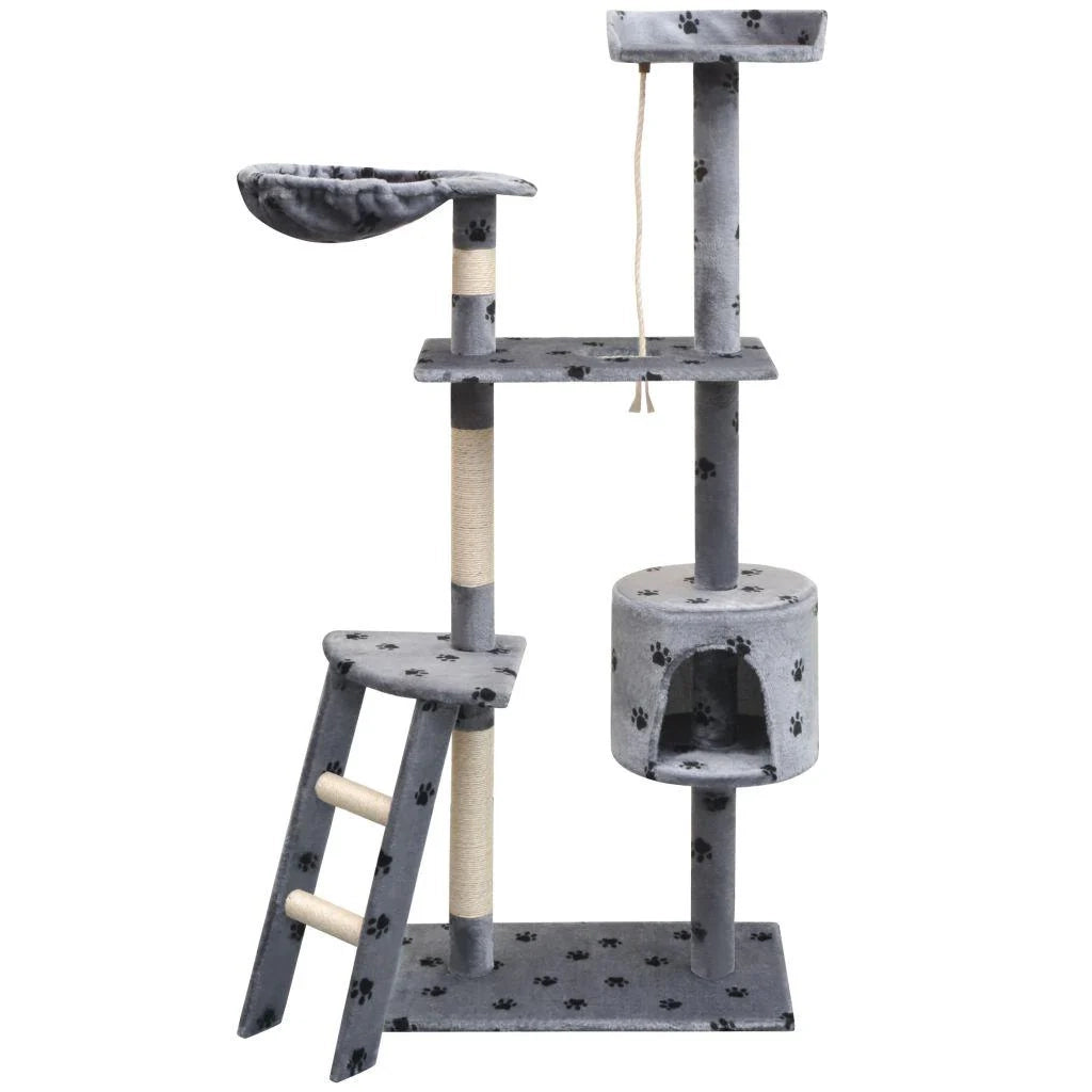 Tiragraffi albero per gatti cuccia per gatti giocattolo peluche e sisal 150 cm impronte di zampe grigio 3702101/2