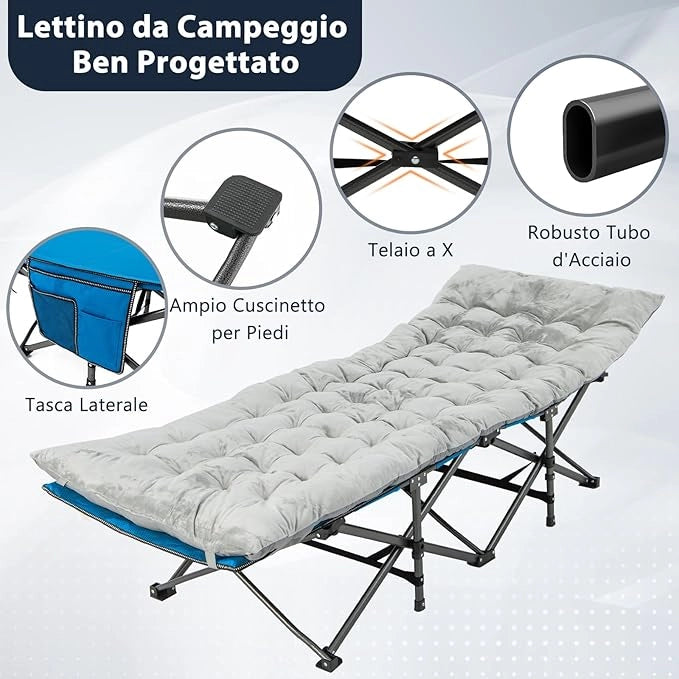 Cuscino per Sdraio, Cuscino Spesso da 190 x 70 x 7 cm con 4 Cinghie di Fissaggio, Tasca per Fissare al Letto, per Lettino da Campeggio, Vacanze in Campeggio (grigio)