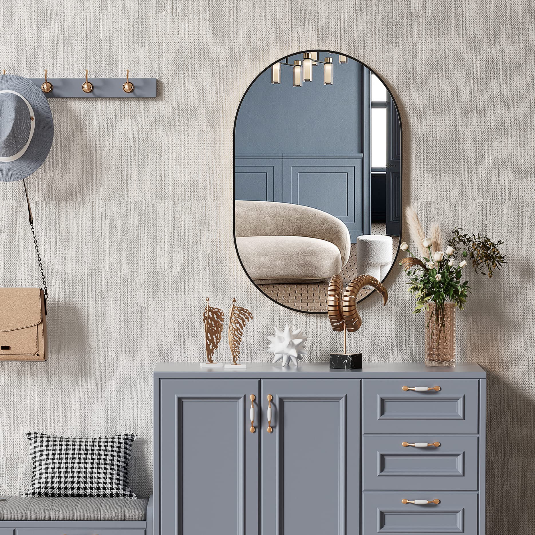 Valora SPECCHIO OVALE 80X40CM Cornice Nera Stile Loft