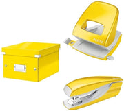 Set di archiviazione con coperchio, piccolo, con foro e perforatrice per 30 fogli, cassa per documenti fino A5 in ufficio e a casa, serie WOW, Giallo, 60430016 + 50081016 + 55021016