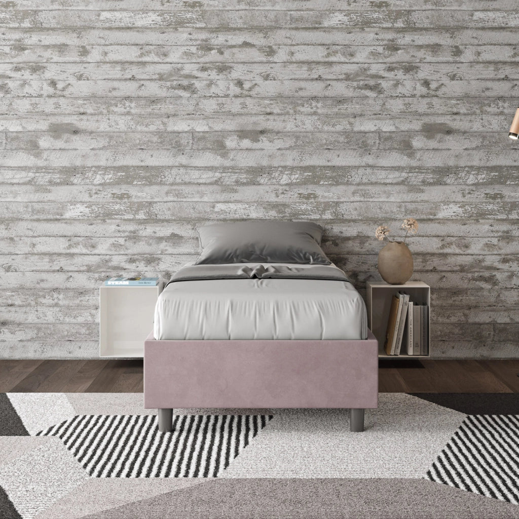 BS COM Letto singolo con rete imbottito 90x200 microfibra glicine