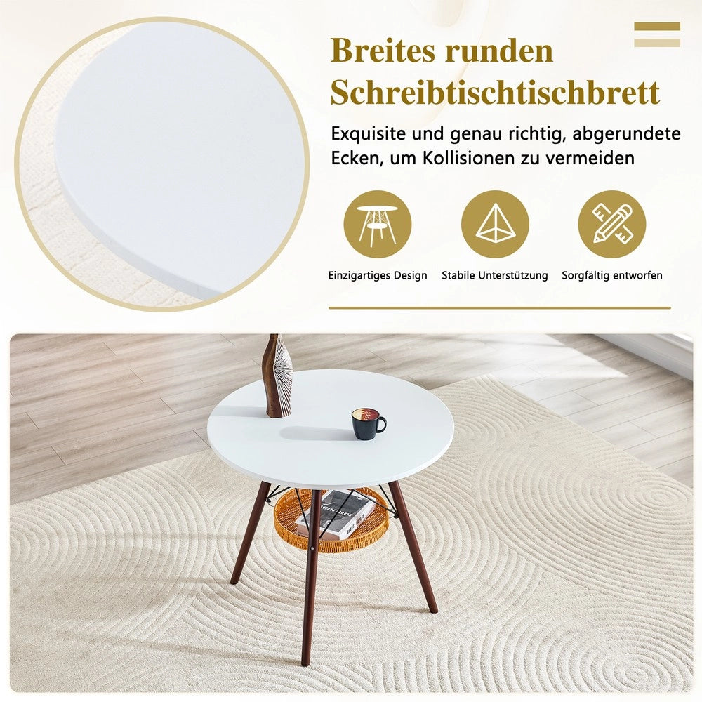 Tavolo da Pranzo Rotondo ¨C MINIMAL ¨C Piano MDF Bianco, Gambe Noce Massello, ? 80 cm, 2-4 Persone