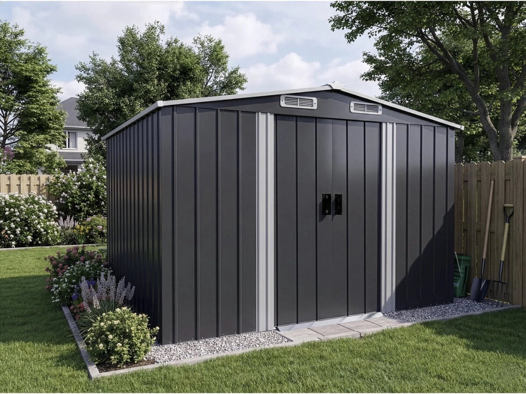 Casetta da giardino in metallo "Boston" con porta scorrevole - 6,54 m² - Grigio