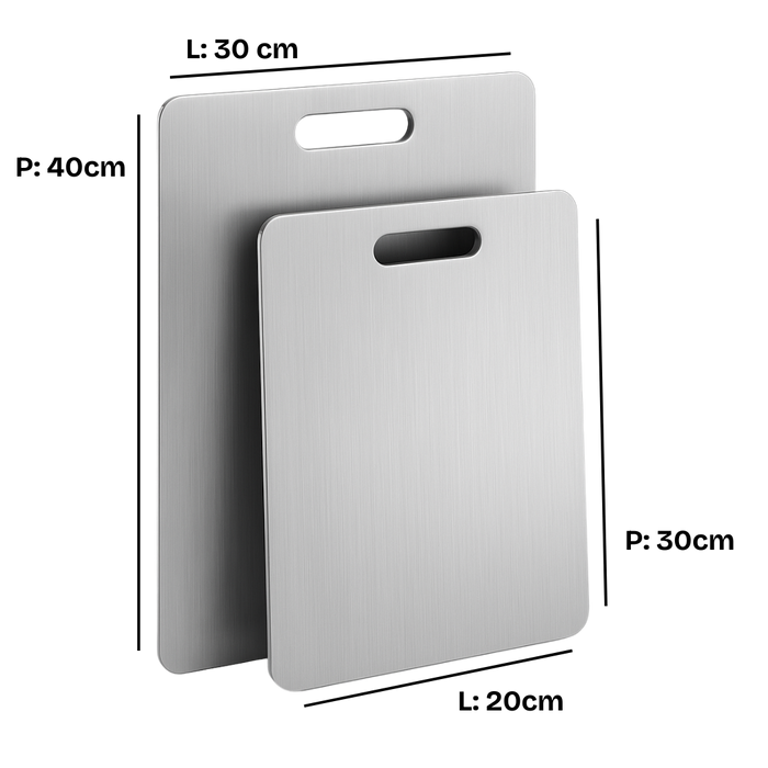 ZOIMANIA - Set 2 Taglieri in Acciaio Inox AISI 304 - Spessore 15/10 (1,5 mm) - Misure: 20x30cm + 30x40cm - Satinato Antigraffio - Bifacciali - Lavabili in Lavastoviglie