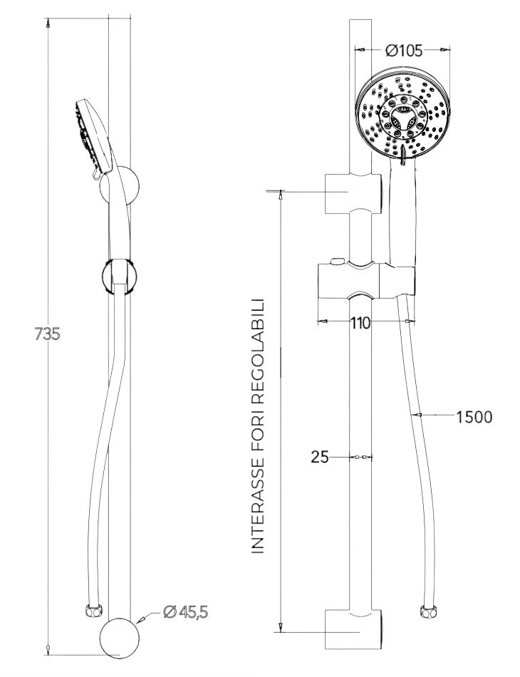 Saliscendi doccia universale completo
