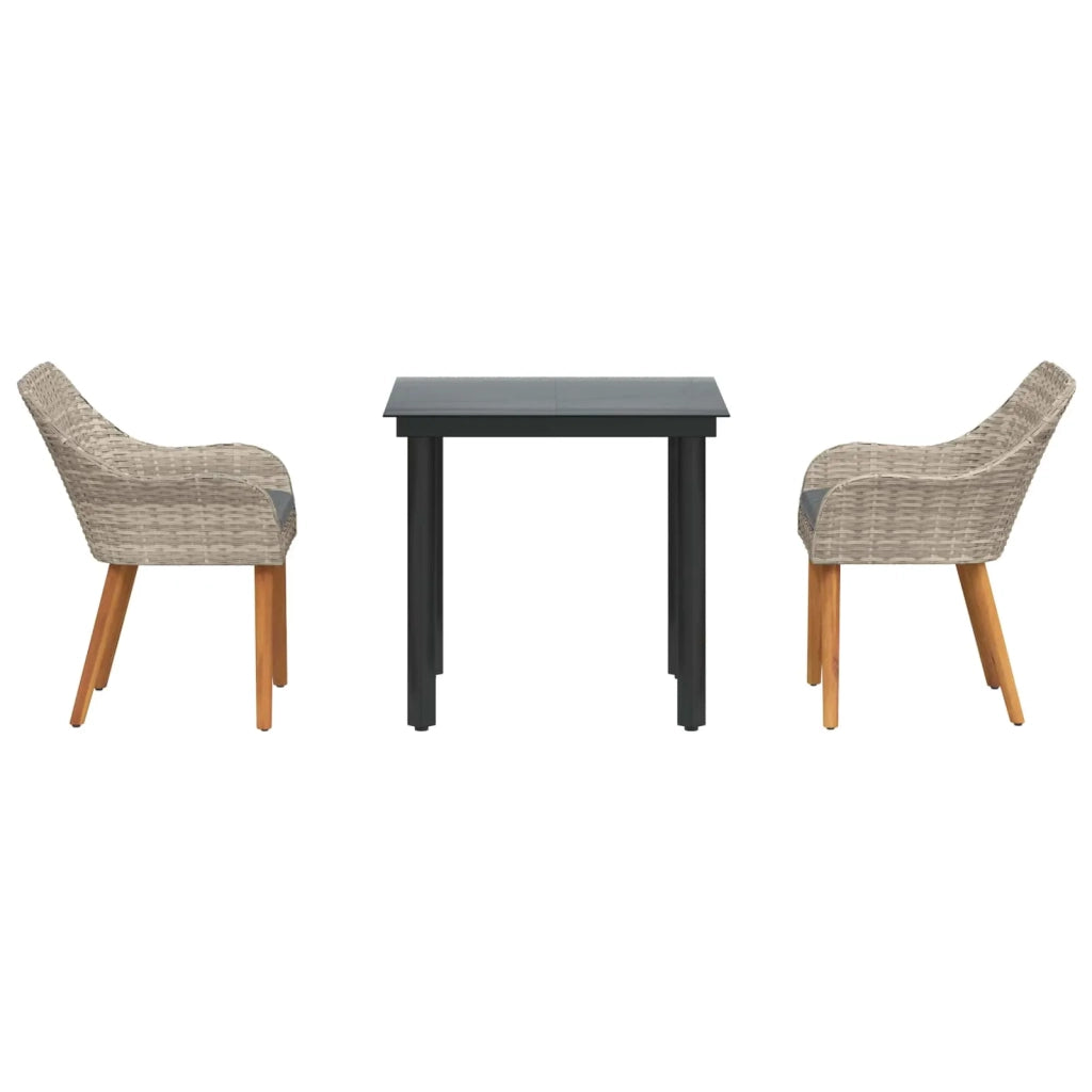 Set da Pranzo per Giardino 3 pcs Grigio chiaro polyrattan