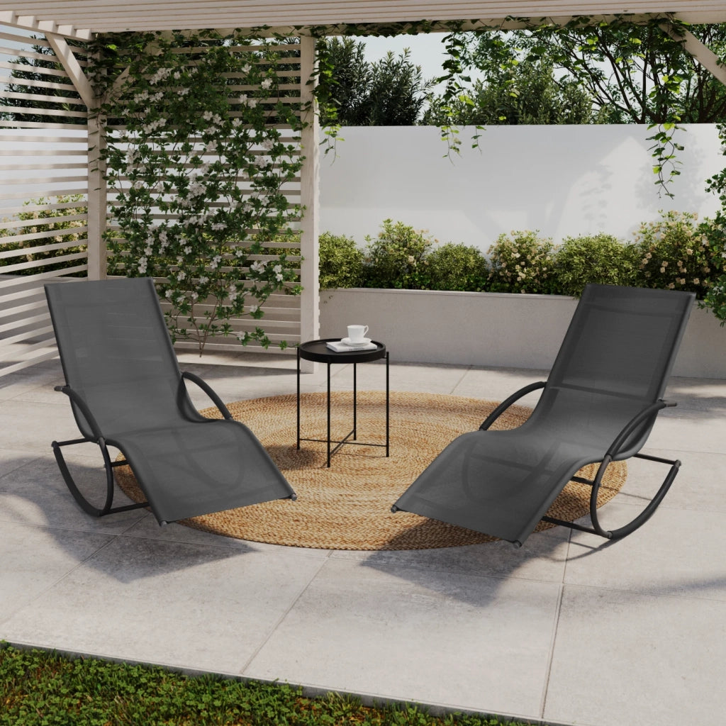 IDMarket - Set di 2 sedie a dondolo da giardino MALAWI in tela grigia e grigio antracite