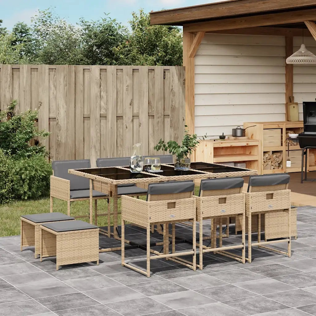 Set Pranzo da Giardino 11 pz con Cuscini Beige Misto Polyrattancod mxl 89283