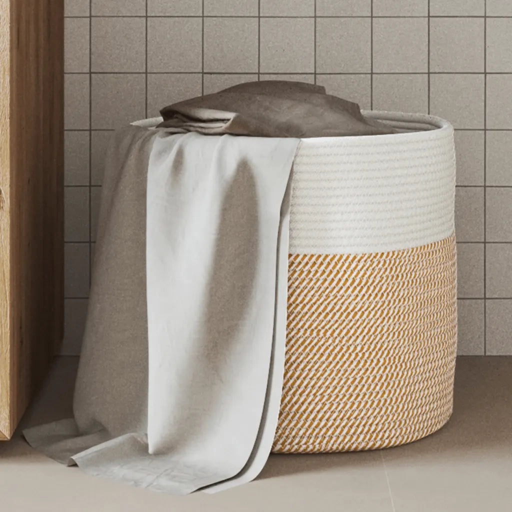 Cestino Portaoggetti Marrone e Bianco ?40x35 cm in Cotone CFW9525729