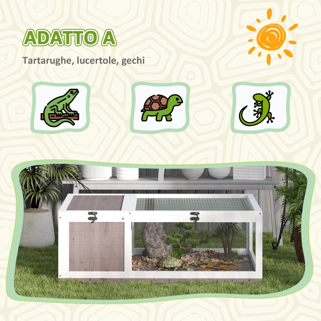 Casa per Tartarughe di Terra Terrario 91x60,5x32A cm con Pannello Apribile e 2 Spazi Separati in Legno di Abete Marrone