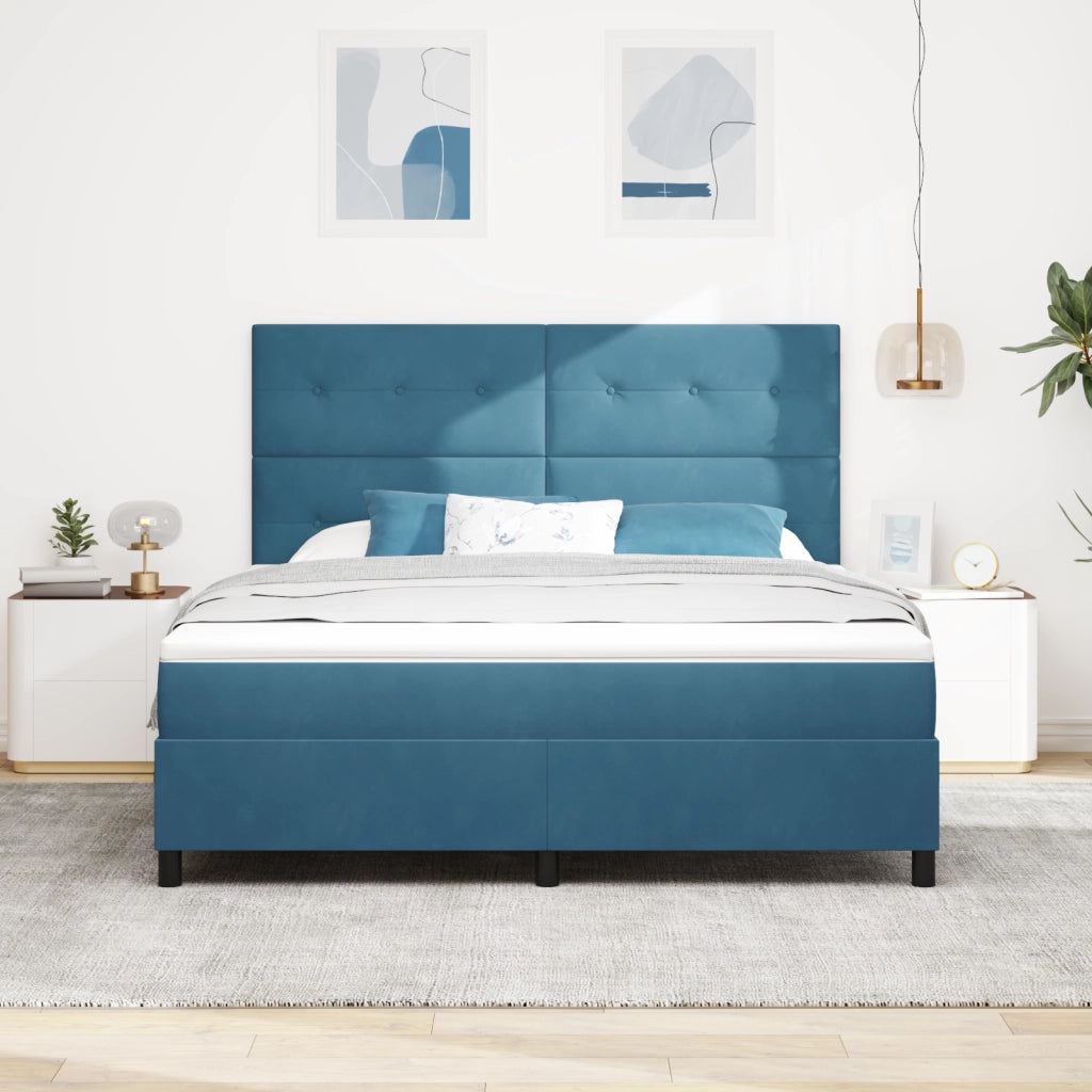 Letto Box Spring con Materasso e LED Blu Scuro 180x200 cm Velluto