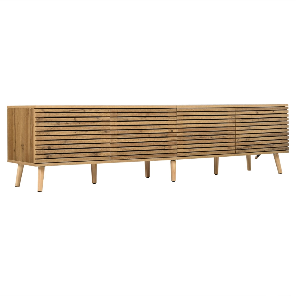 Mobile TV con 4 ante e 6 vani; passacavi - per soggiorno - 180×40×46 cm - in MDF e truciolare - naturale