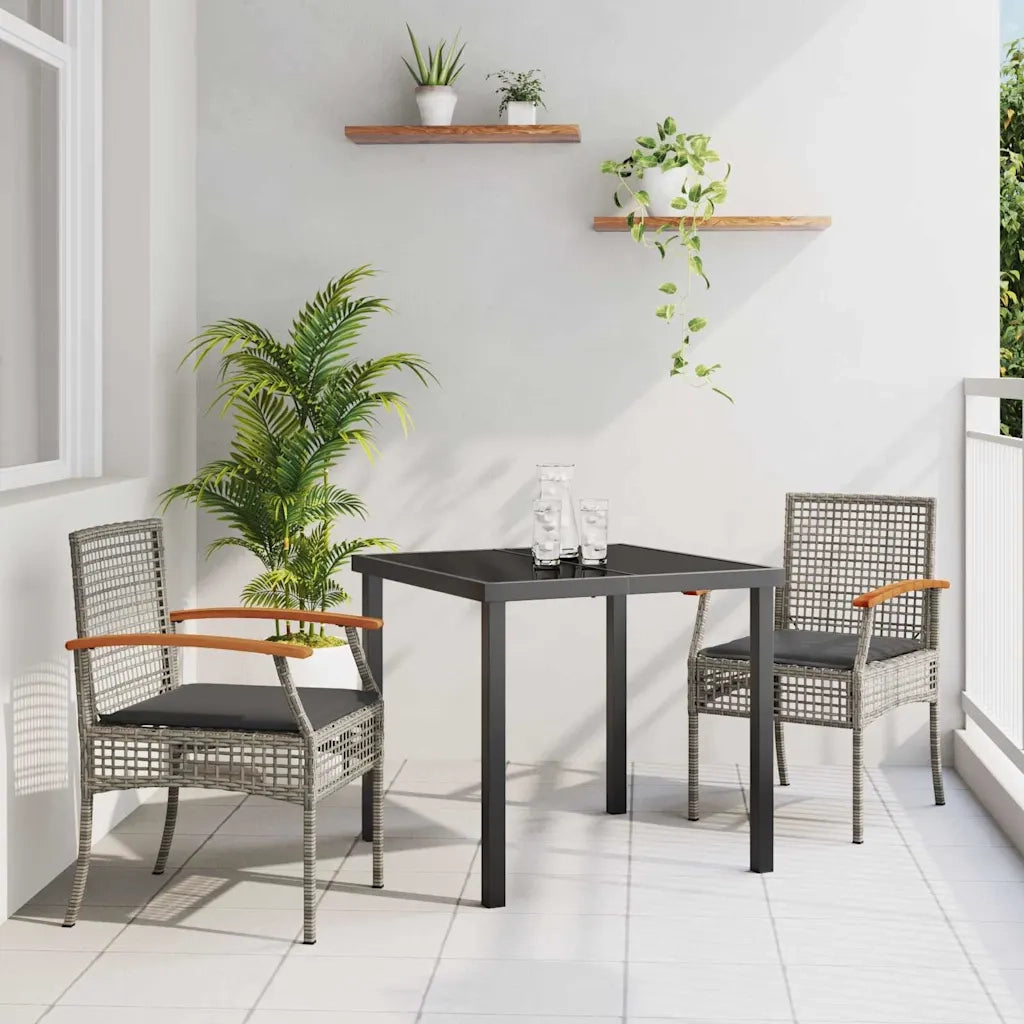 Set da Pranzo per Giardino 3 pcs Grigio e Nero Rattan 3380820
