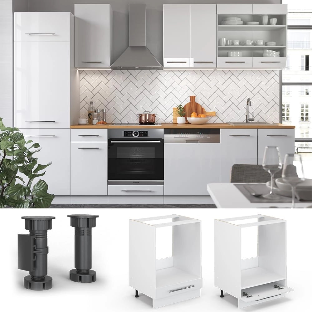 Mobile per forno da incasso Fame-Line, Bianco lucido, 60 cm senza piano di lavoro, per la combinazione con altri moduli della serie Fame-Line