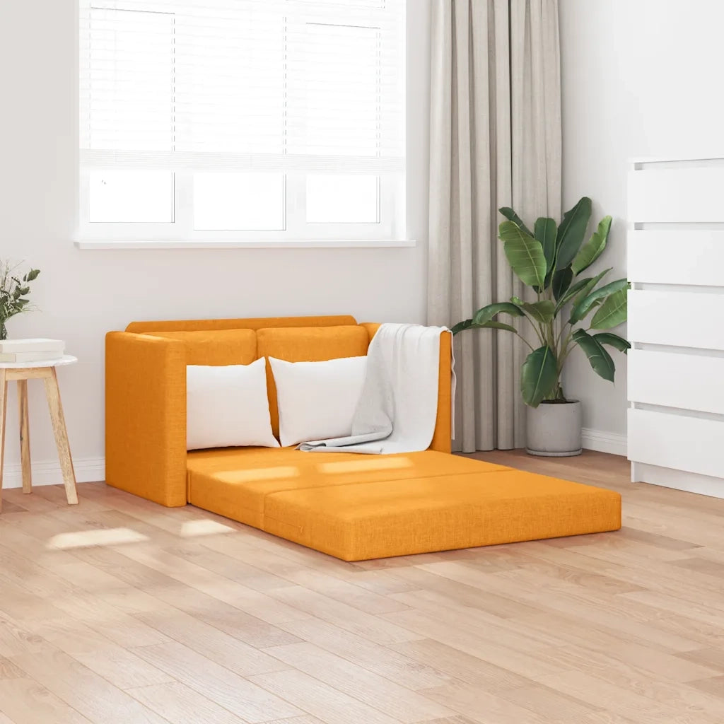 Divano Letto da Terra 2 in 1 Giallo Scuro 112x174x55 cm Tessuto